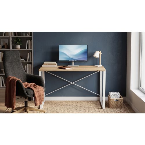 Стіл письмовий Ferrum-decor Серії Конект 75x120x60 Білий метал ДСП Дуб Евок Прибережний 16 мм (XK00904)