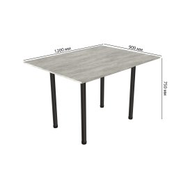 Обеденный стол-трансформер раскладной Берта Ferrum-decor 750x1200x900 Черный металл ДСП Бетон 16 мм (BERT07)