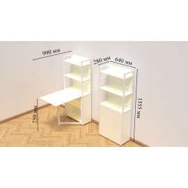 Стол книжка с этажеркой Практик 2 Ferrum-decor 1555x640x990 Белый металл ДСП Белый 16 мм (PRA208)