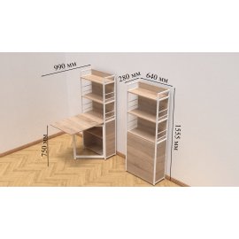 Стол книжка с этажеркой Практик 2 Ferrum-decor 1555x640x990 Белый металл ДСП Дуб Сонома 16мм (PRA211)