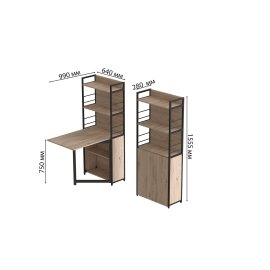 Стол книжка с этажеркой Практик 2 Ferrum-decor 1555x640x990 Черный металл ДСП Дуб Сан-Марино 16 мм (PRA202)