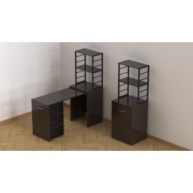 Стол-тумба трансформер Смарт 4/2 с этажеркой Ferrum-decor 1430x1450x600 Черный металл ДСП Венге Магия 16 мм (SMART409)