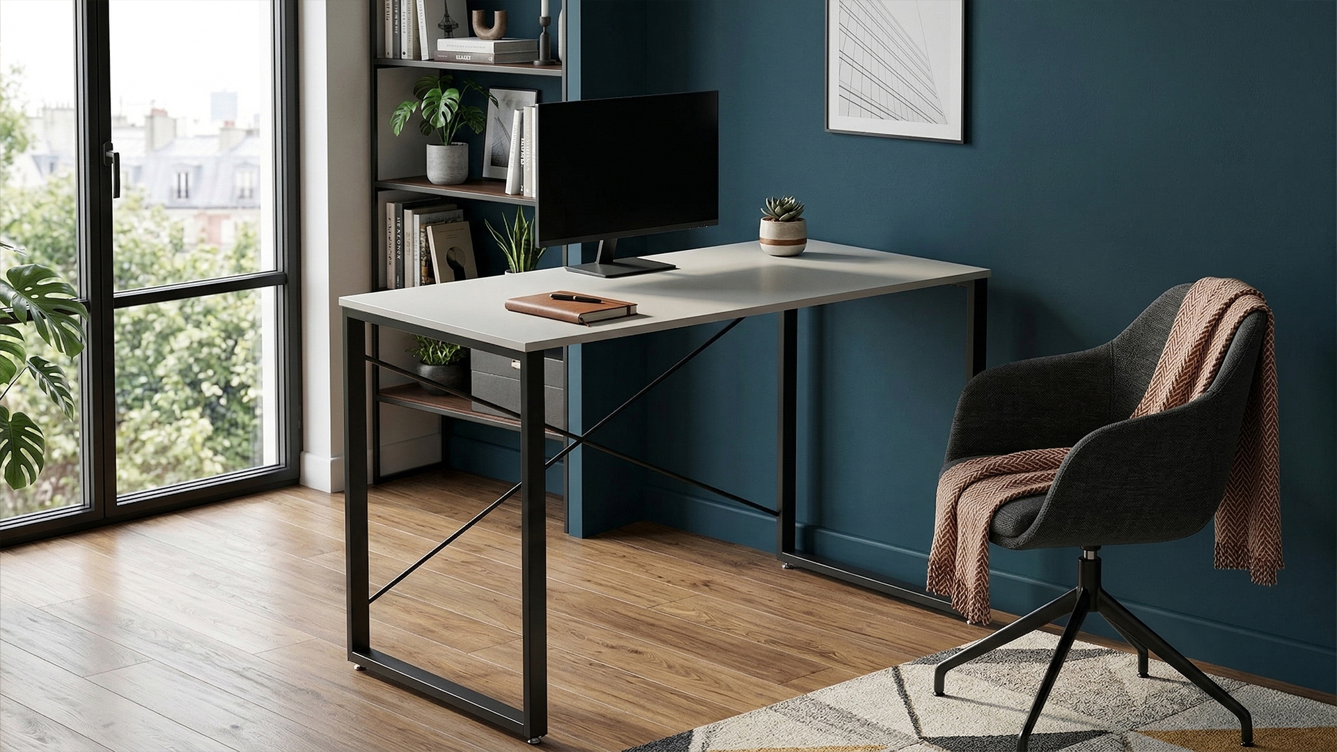 Стіл письмовий Ferrum-decor Серії Конект 75x120x60 Чорний метал ДСП Кашемір 16 мм (XK00909)