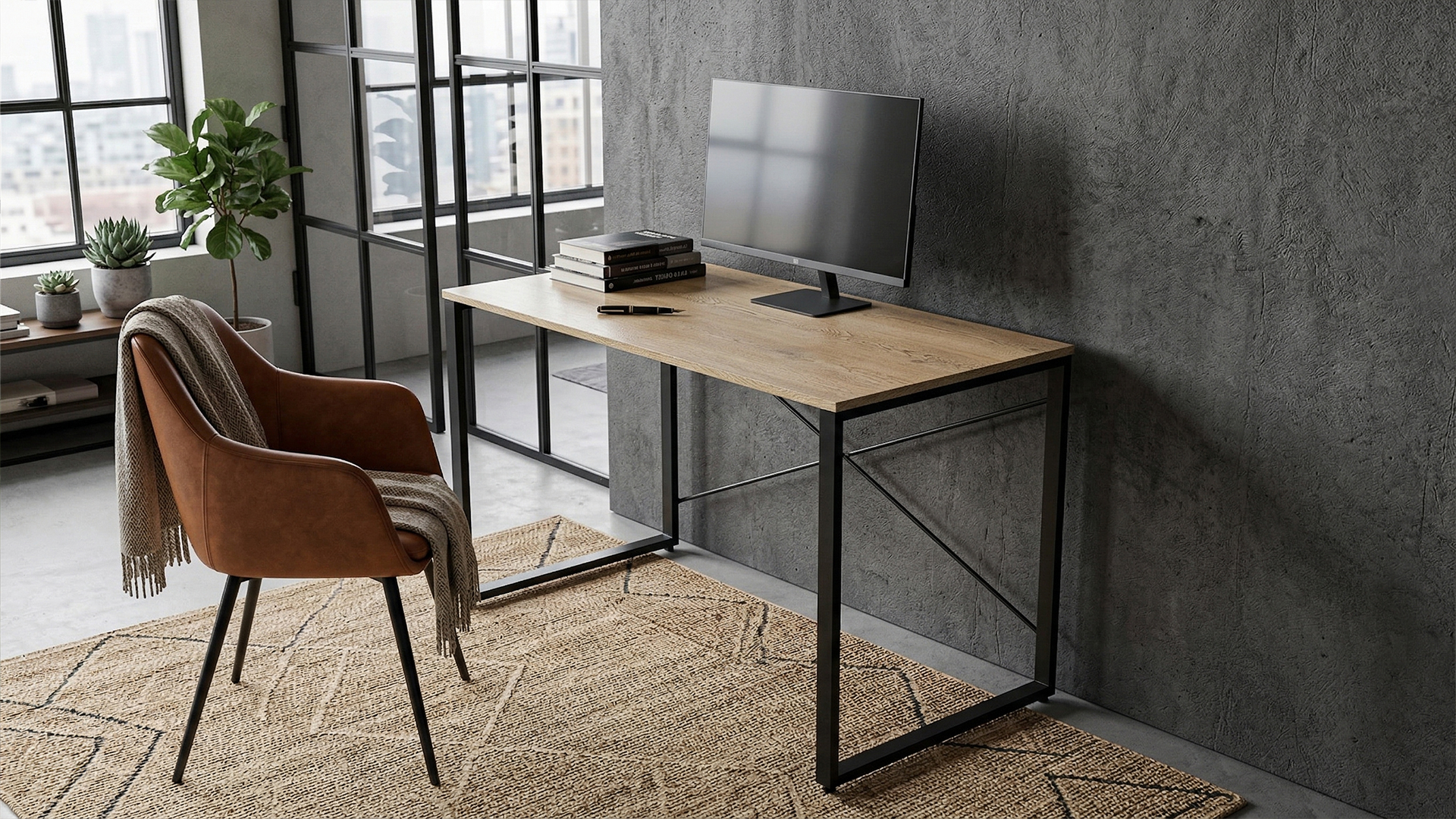 Стіл письмовий Ferrum-decor Серії Конект 75x120x60 Чорний метал ДСП Дуб Кремона Торро 16 мм (XK00912)