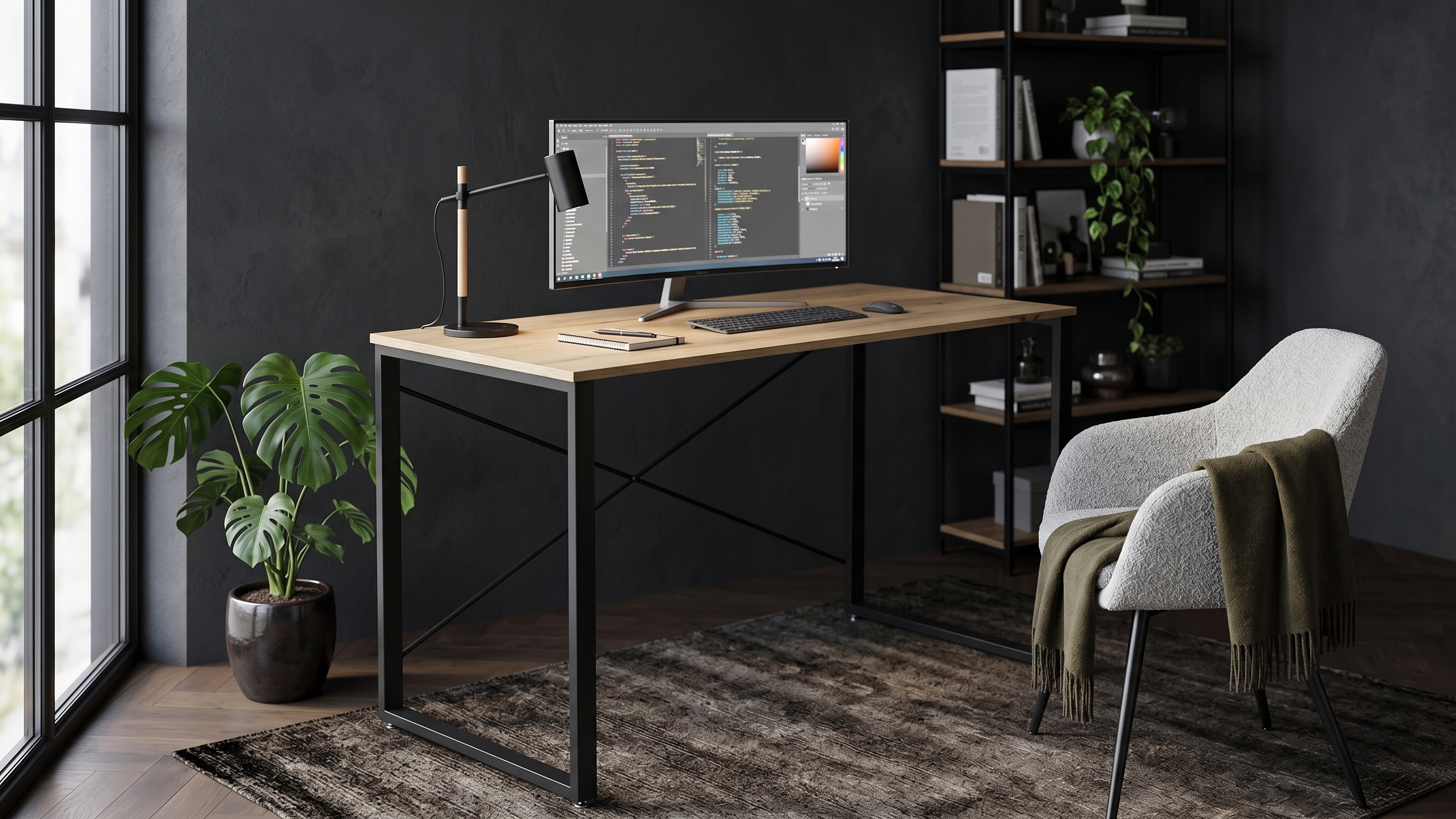 Стіл письмовий Ferrum-decor Серії Конект 75x120x60 Чорний метал ДСП Дуб Евок Прибережний 16 мм (XK00903)